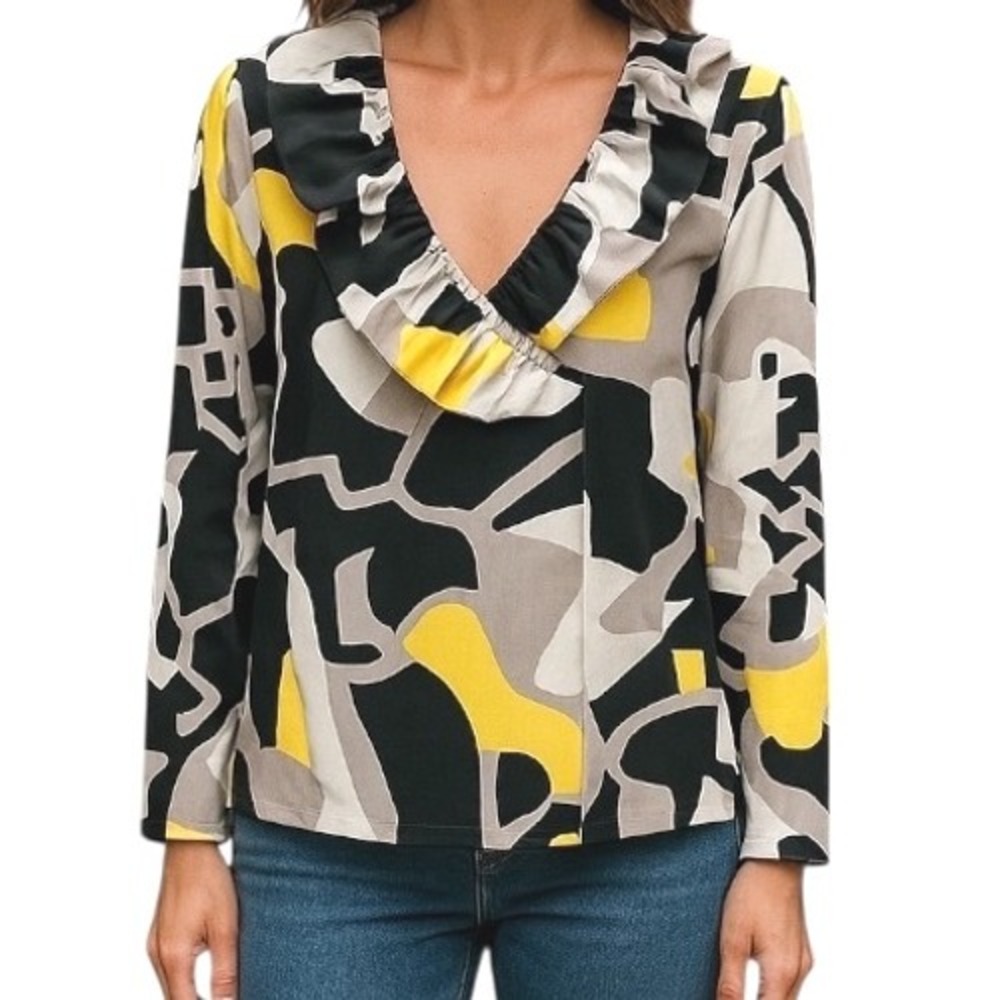 Sandro Sportswear Black & Yellow Geometric Shape Design Blazer Size L